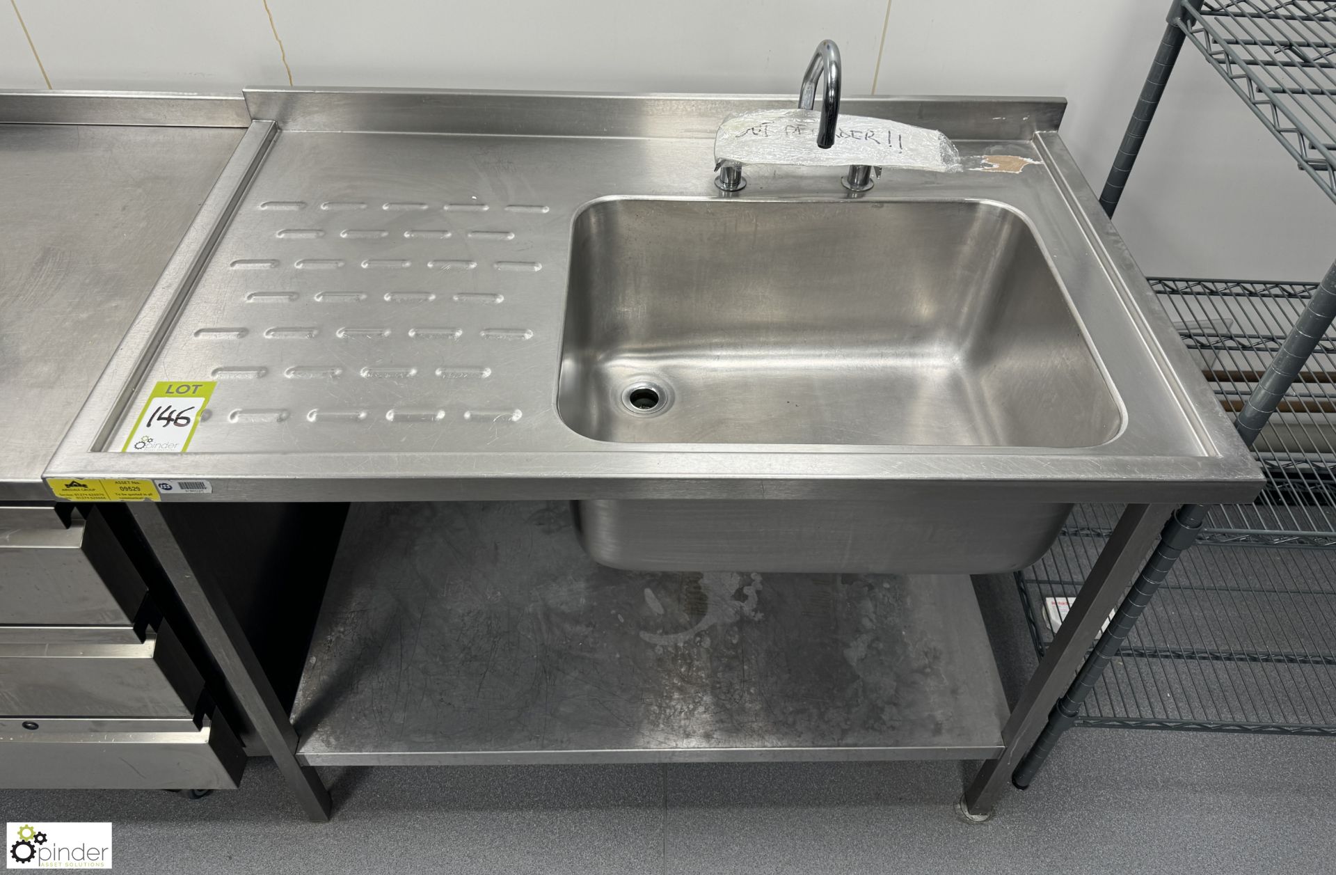 Stainless steel single bowl Sink, 1200mm x 700mm x 890mm, with under shelf (location in building - - Image 2 of 3