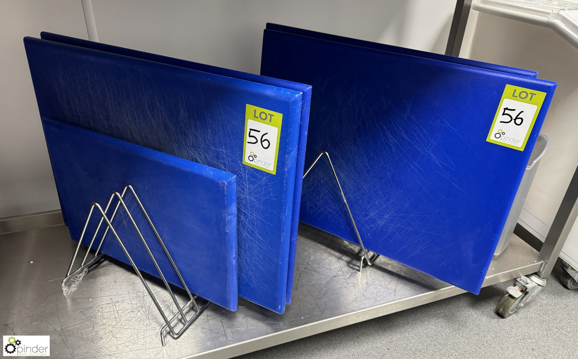 6 blue Nylon Chopping Boards and 2 Stands (location in building – basement kitchen 2)