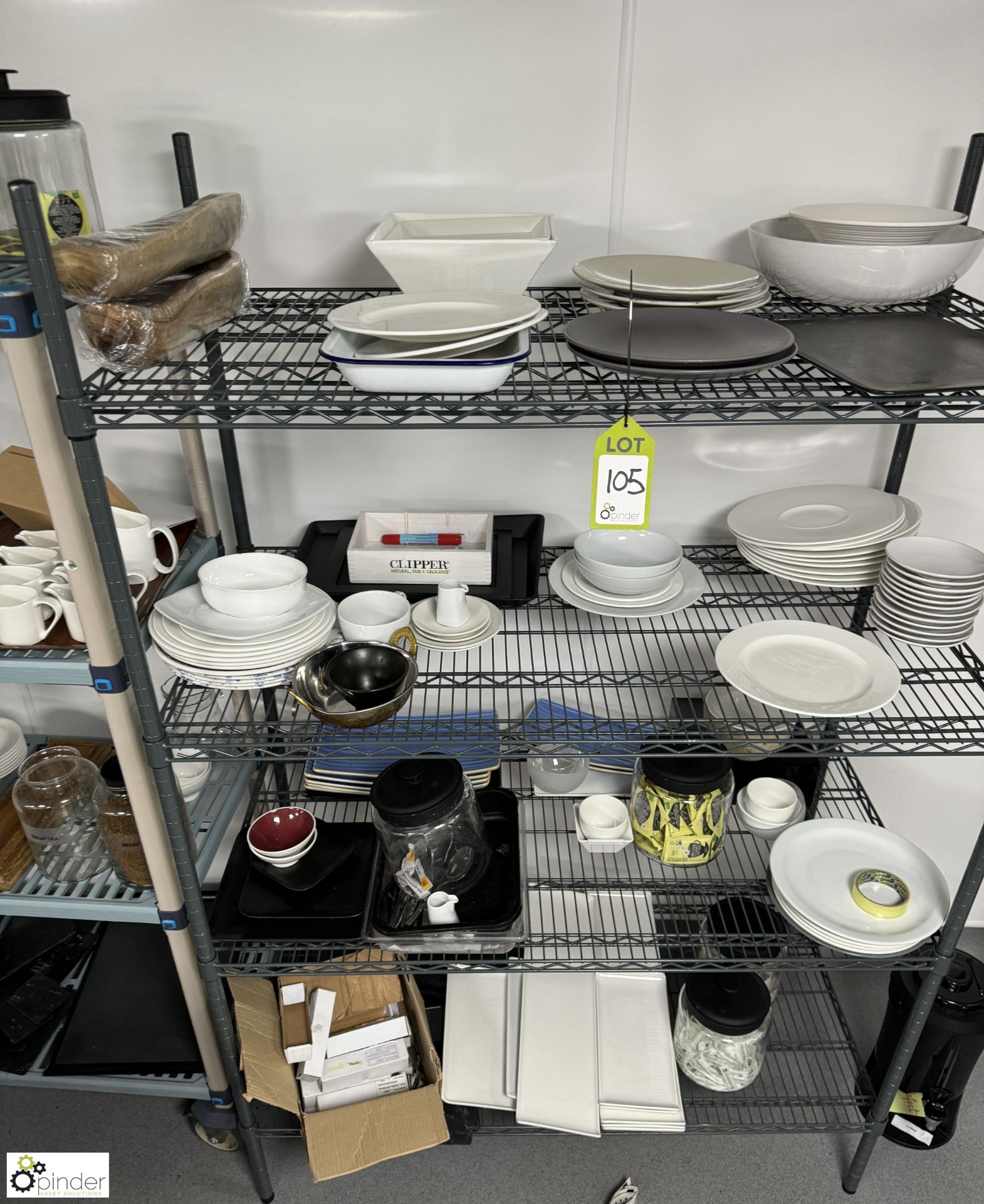 2 various Racks and Contents, including crockery, jars, etc (location in building – basement kitchen - Bild 3 aus 7