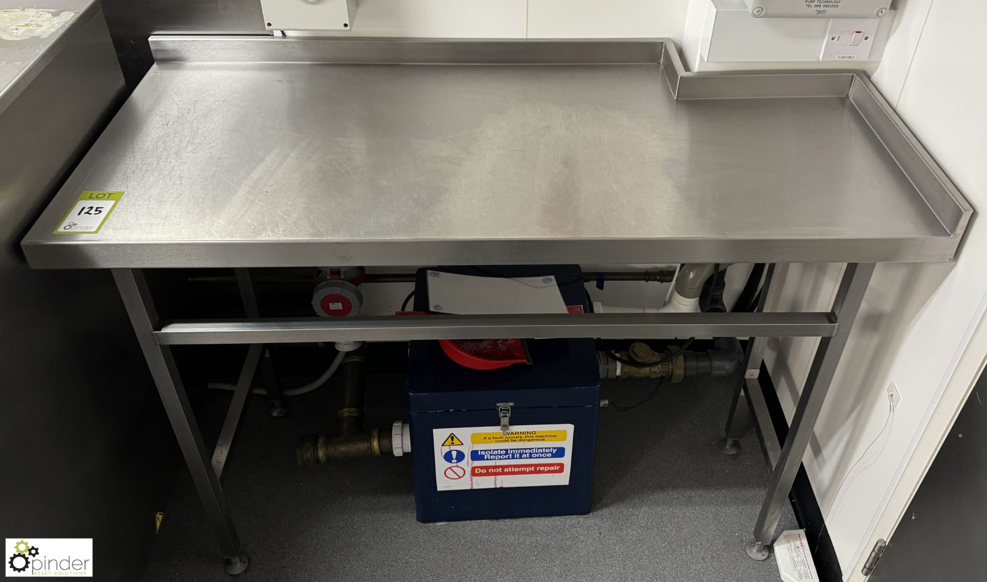 Stainless steel shaped Preparation Table, 1360mm x 600mm x 930mm (location in building - level 11 - Image 2 of 3