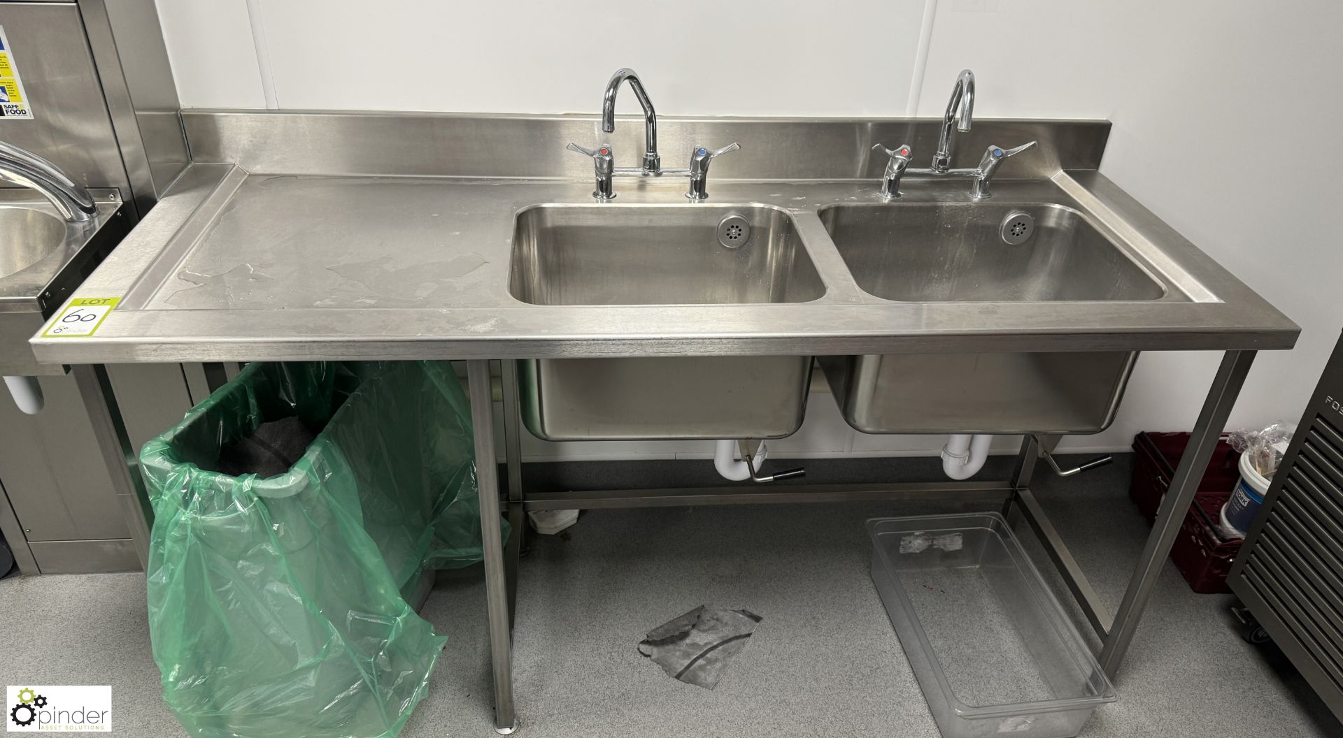 Stainless steel twin bowl Sink, 1800mm x 700mm x 880mm (location in building – basement kitchen 2)