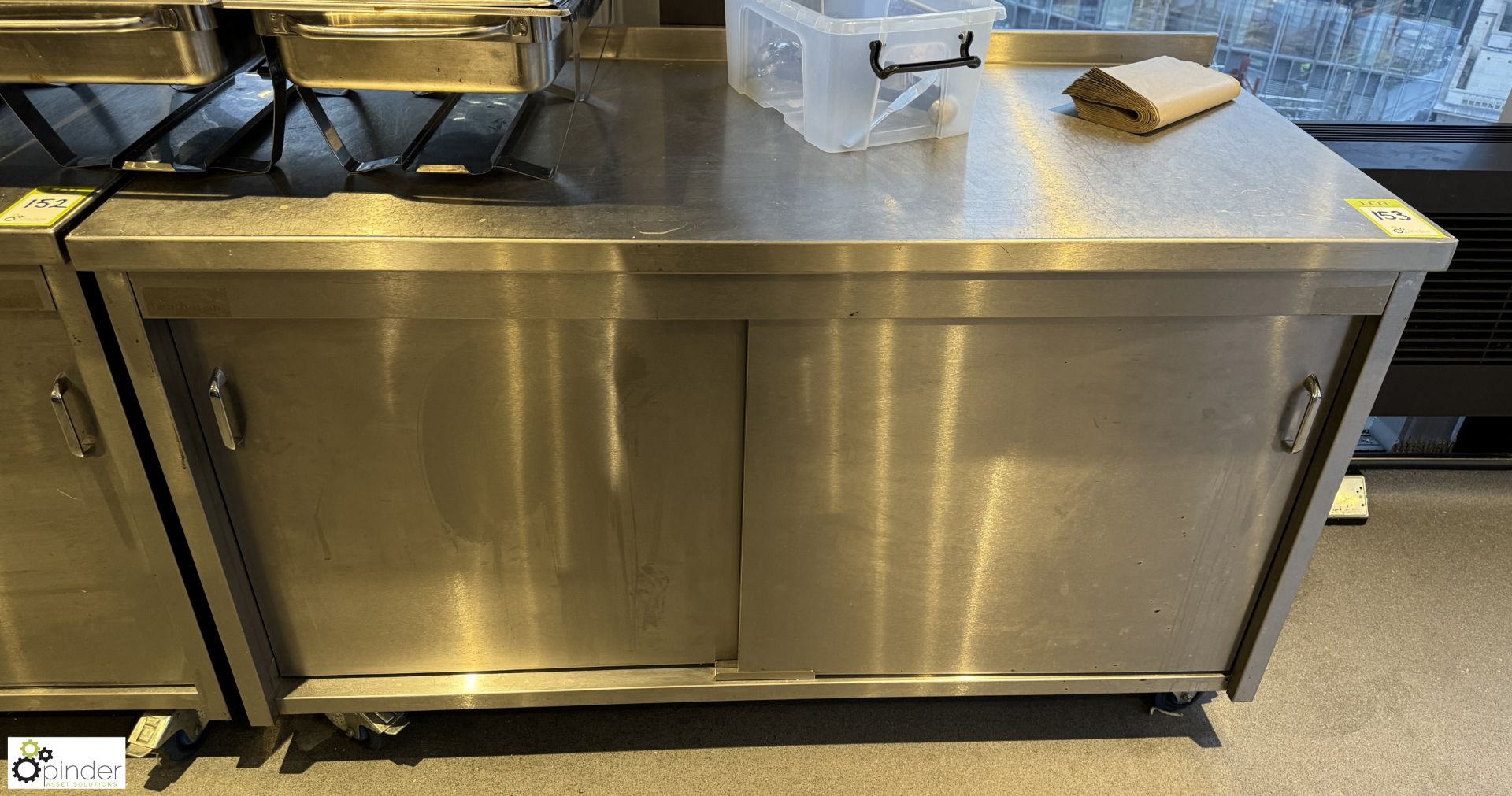 Stainless steel mobile double door Cabinet, 1500mm x 700mm x 890mm (location in building - level