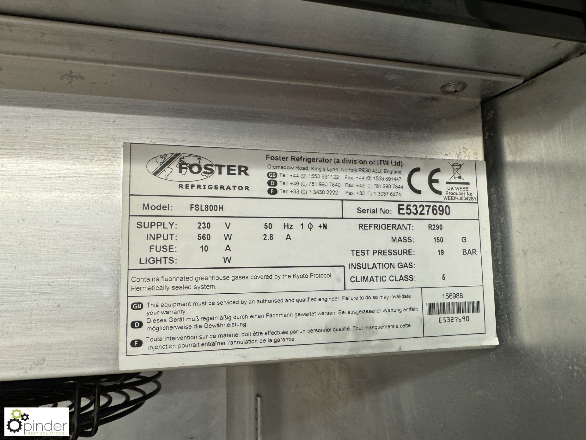 Foster FSL800H stainless steel mobile double door Fridge, 1200mm x 680mm x 1880mm, 240volts ( - Bild 4 aus 5