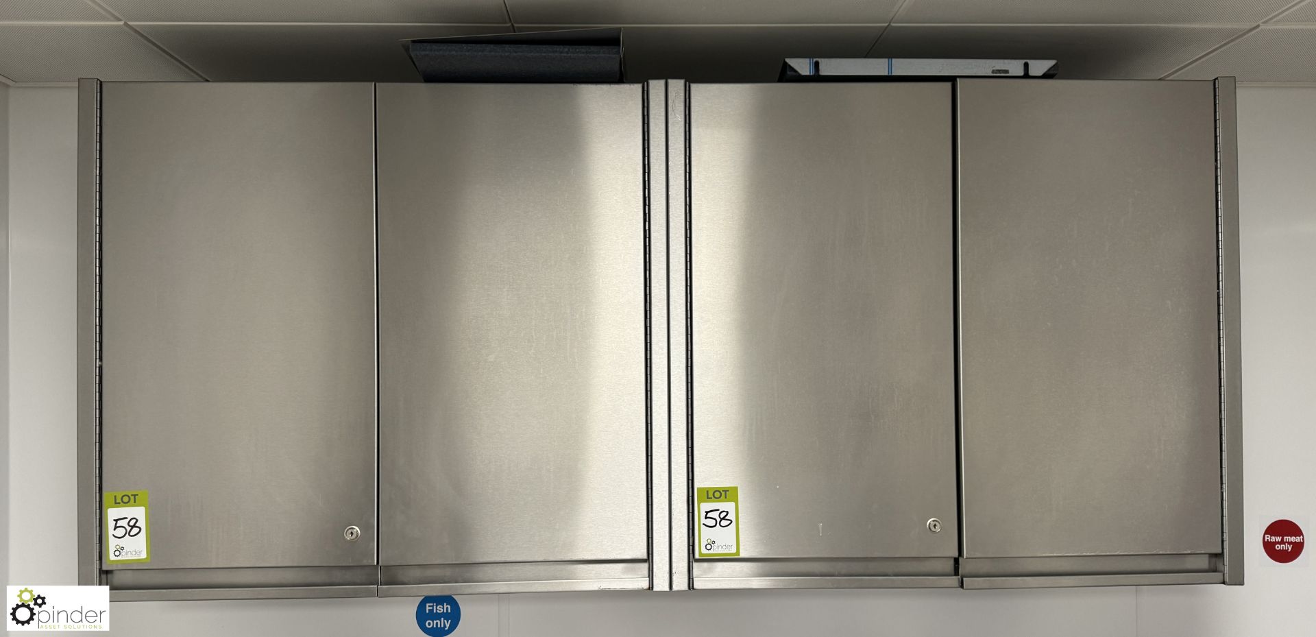2 stainless steel wall mounted double door Cabinets, 900mm x 350mm x 800mm each (location in