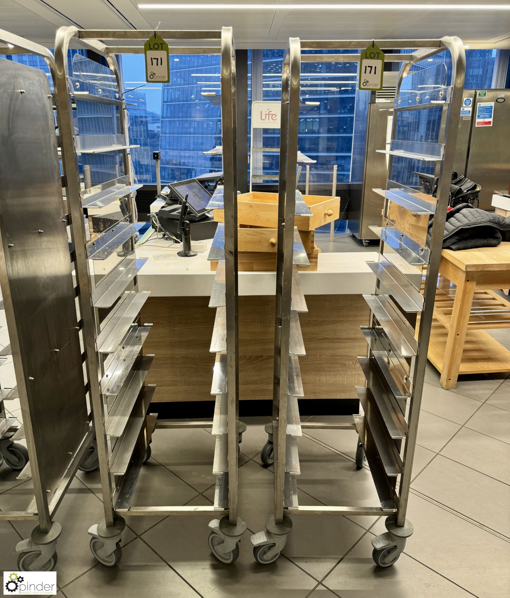 2 stainless steel 10-tray Trolleys (location in building - level 11 main canteen)