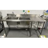 Stainless steel twin bowl Sink, 1800mm x 700mm x 900mm (location in building – basement kitchen 2)