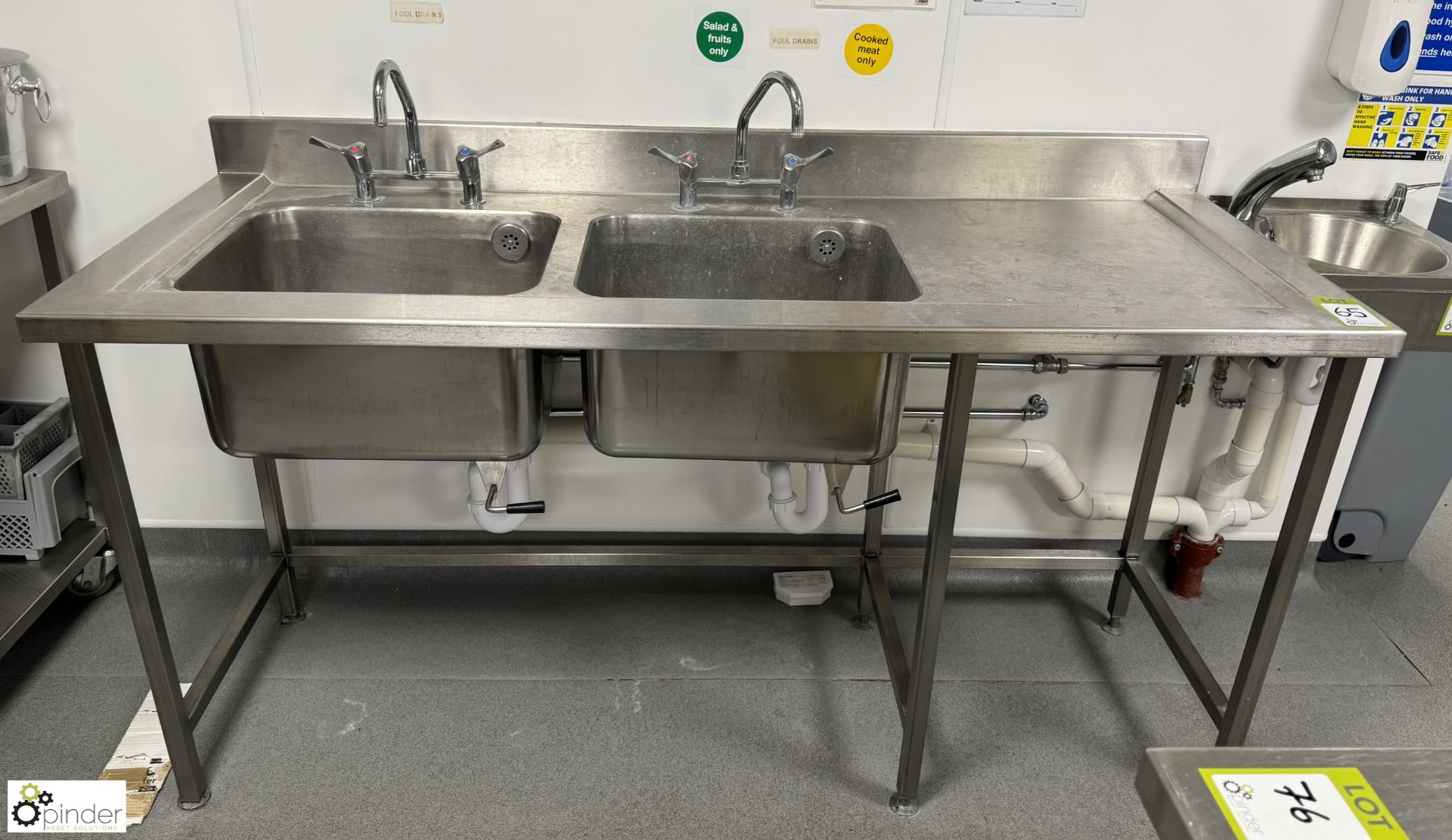 Stainless steel twin bowl Sink, 1800mm x 700mm x 900mm (location in building – basement kitchen 2)