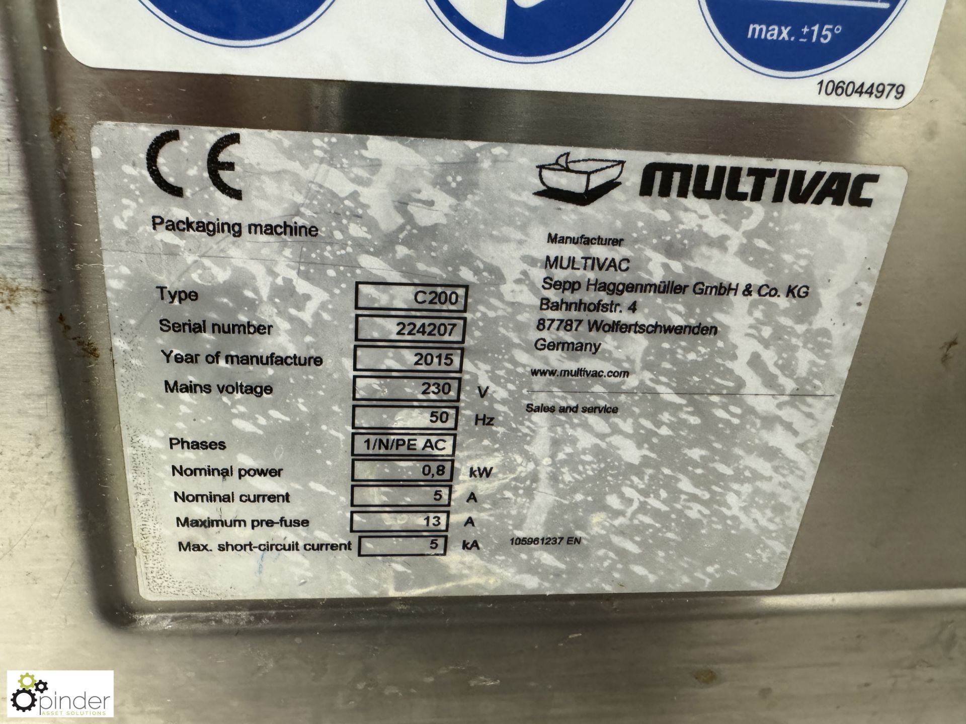 Multivac C200 counter top Vacuum Packer, 240volts, year 2015 (location in building – basement - Bild 4 aus 6