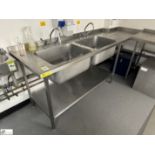 Stainless steel twin bowl Sink, 2400mm x 700mm x 880mm, with under shelf (location in building -