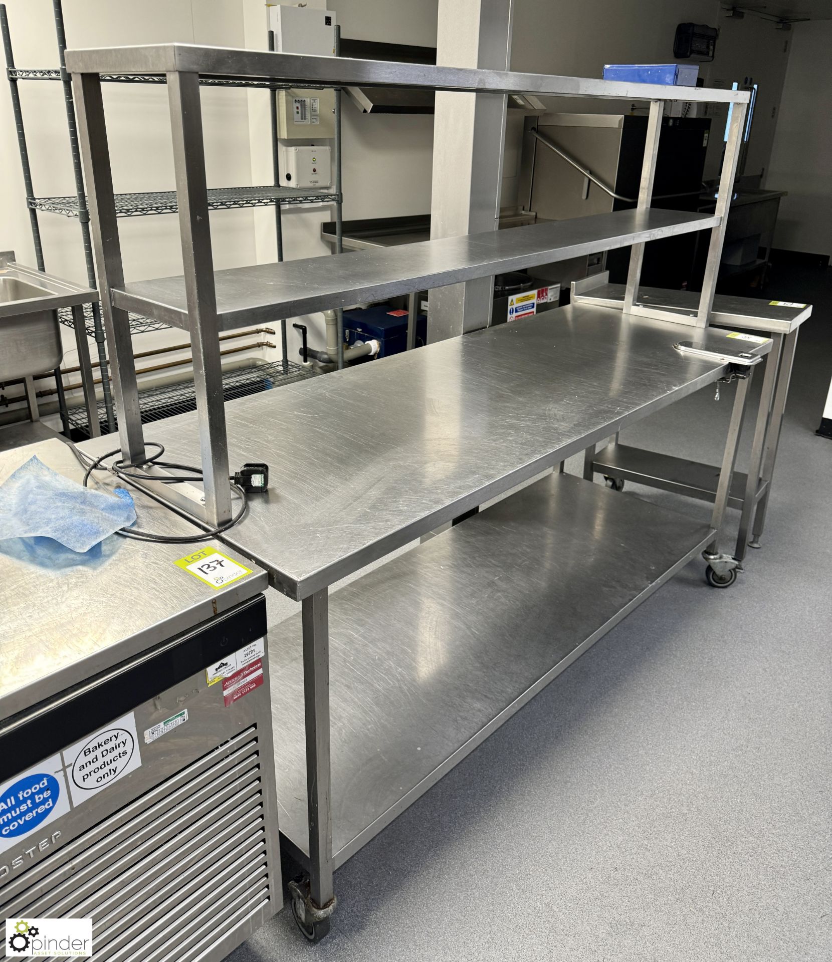Stainless steel mobile Preparation Table, 1900mm x 700mm x 1600mm max, with 2 shelves (location in - Bild 3 aus 4