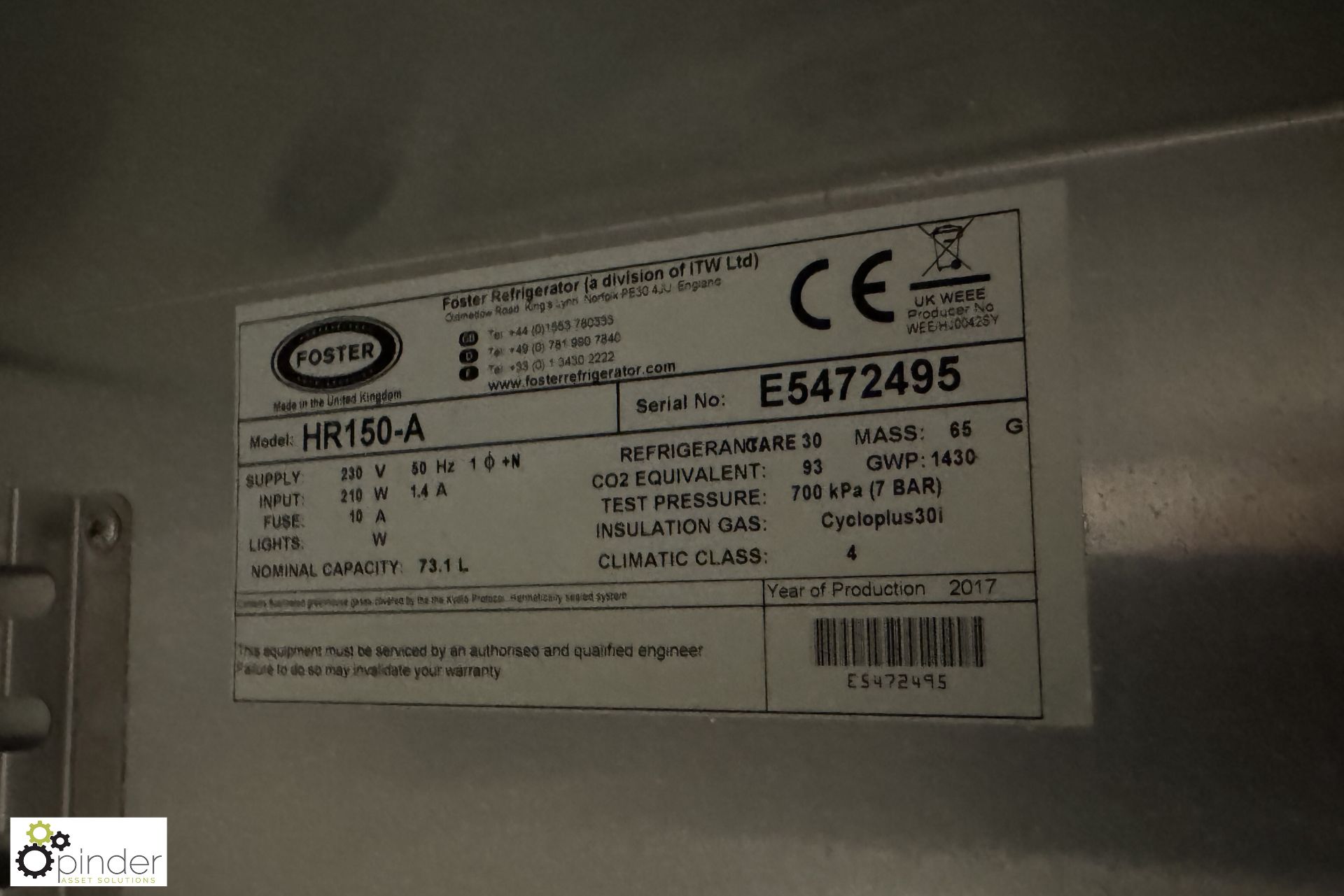 Foster HR150-A stainless steel under counter Fridge, 240volts (location in building - level 11 - Image 3 of 4