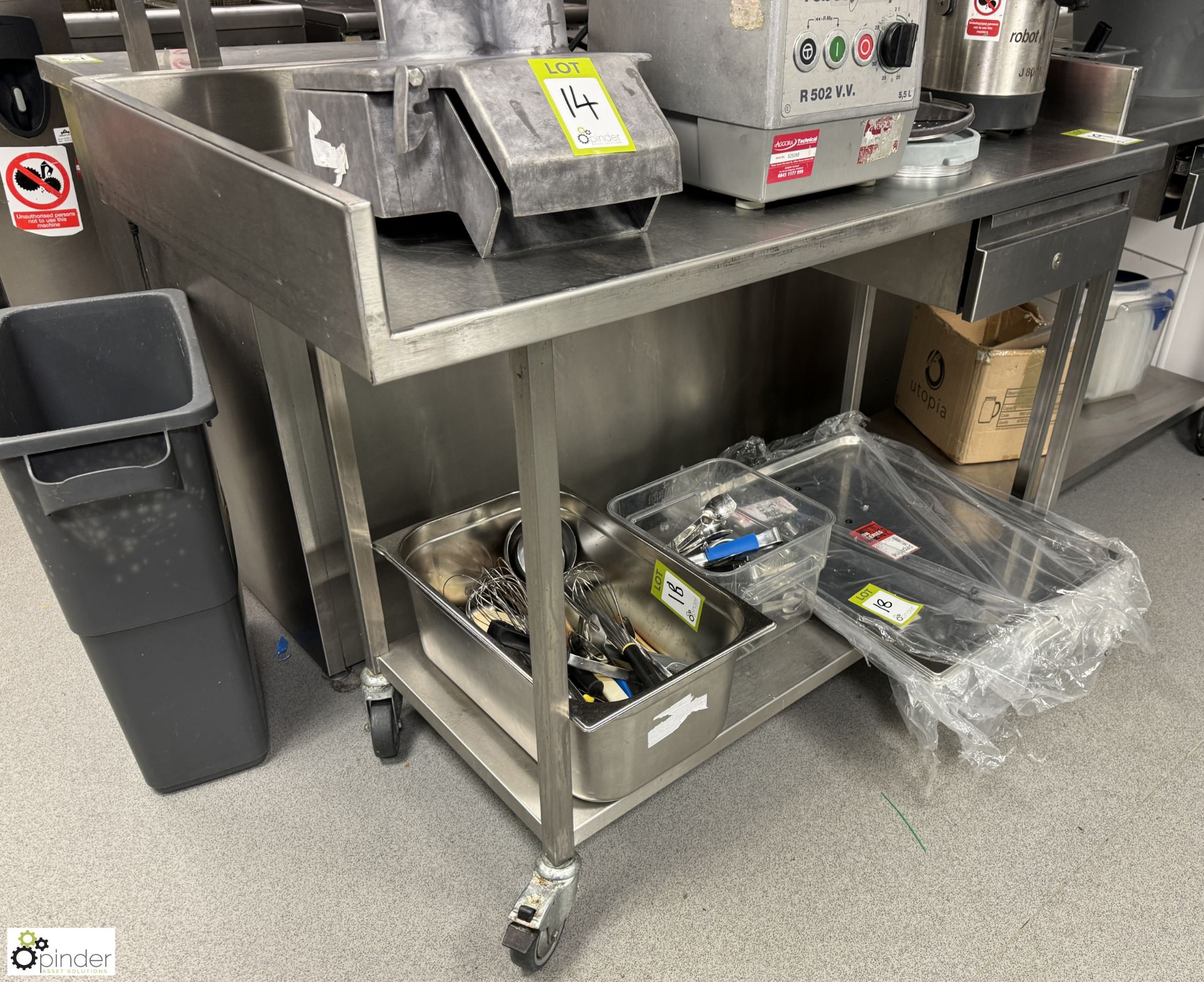 Stainless steel mobile Preparation Table, 1340mm x 680mm x 880mm, with utensil drawer and under - Image 2 of 3