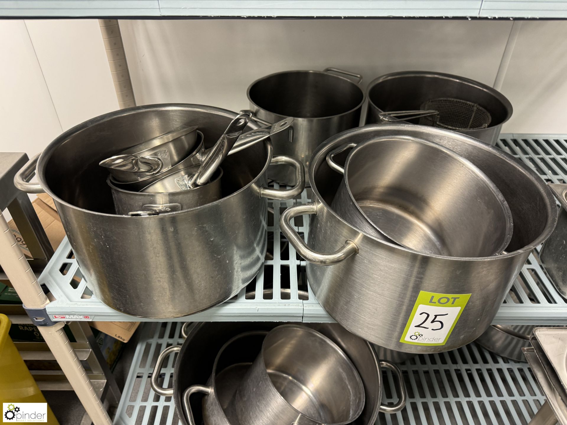 Large quantity stainless steel Cooking Pots, Bowls, Collanders, etc, to rack (rack not included) ( - Image 4 of 6