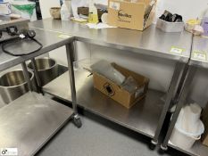 Stainless steel mobile Preparation Table, 1400mm x 700mm x 890mm, with under shelf (location in