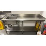 Stainless steel single bowl Sink, 890mm x 600mm x 900mm (location in building – basement kitchen 1)