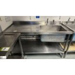 Stainless steel single bowl Sink, 1500mm x 700mm x 880mm (location in building - level 23 kitchen)