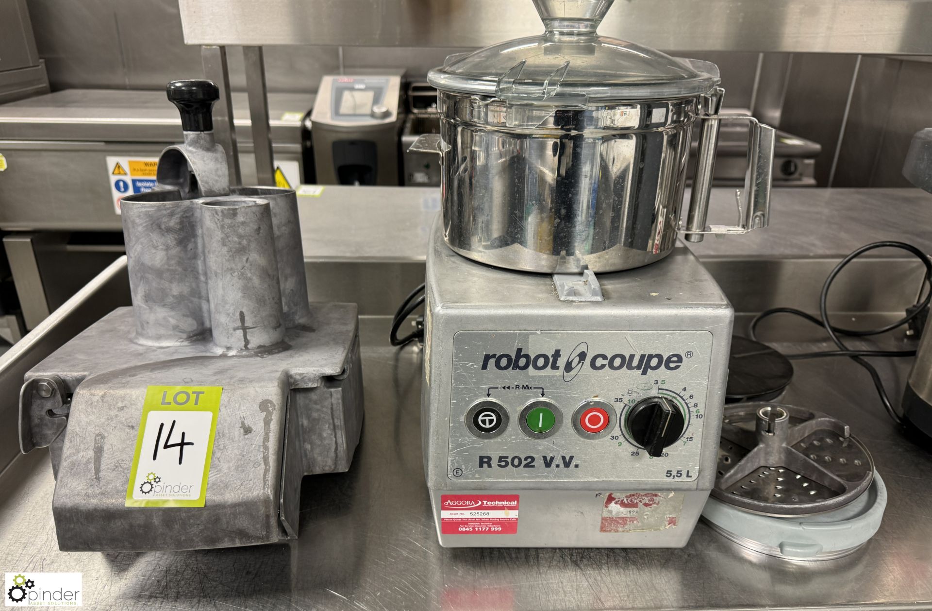 Robot Coupe R502 VV Commercial Food Processor, 240volts, with various attachments, etc (location