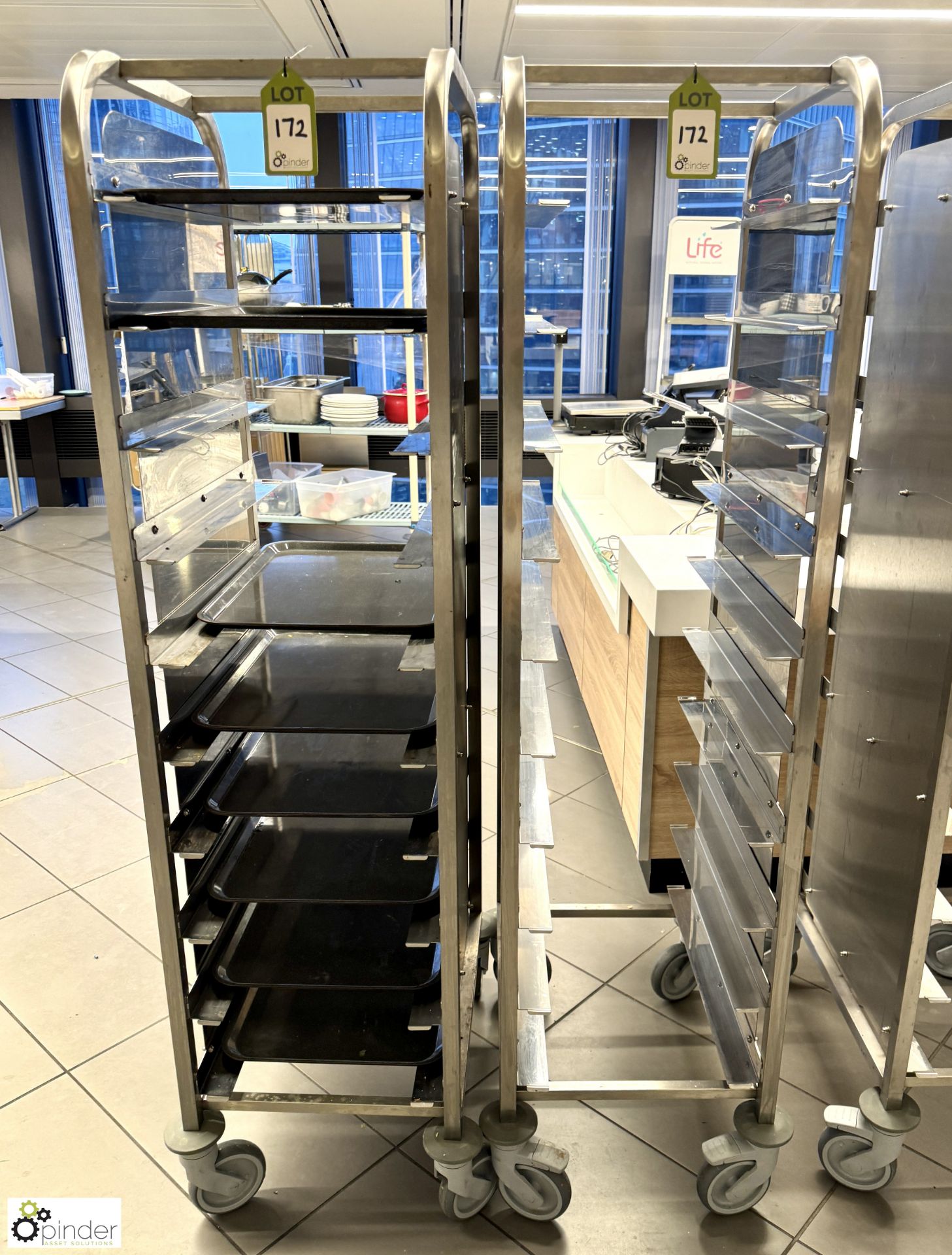 2 stainless steel 10-tray Trolleys (location in building - level 11 main canteen)