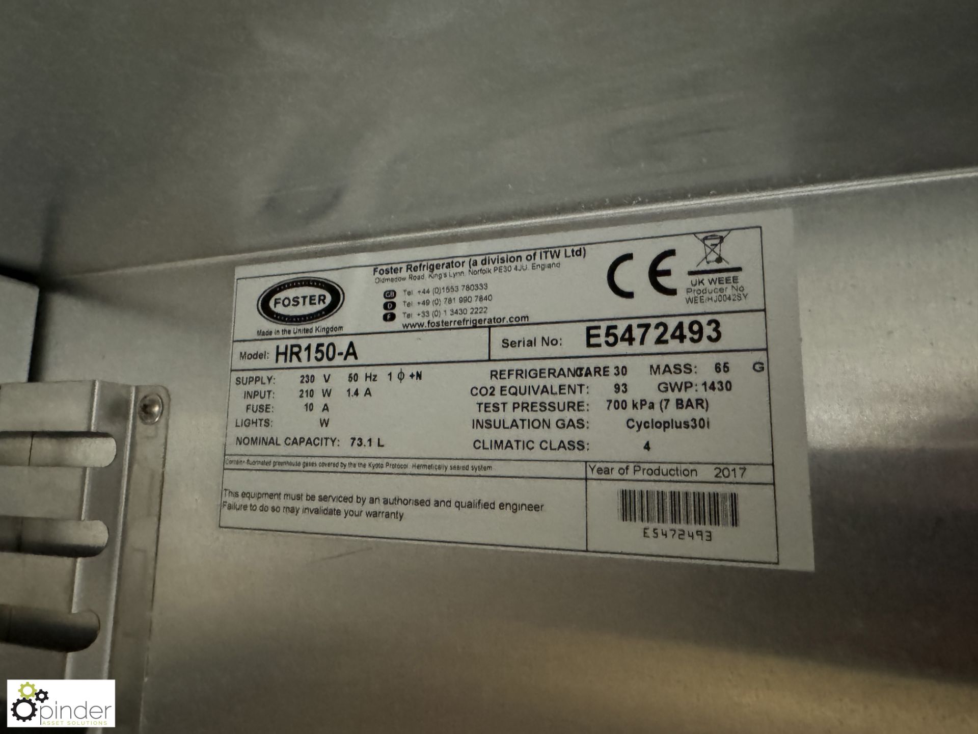 Foster HR150-A stainless steel under counter Fridge, 240volts (location in building - level 7) - Image 3 of 4
