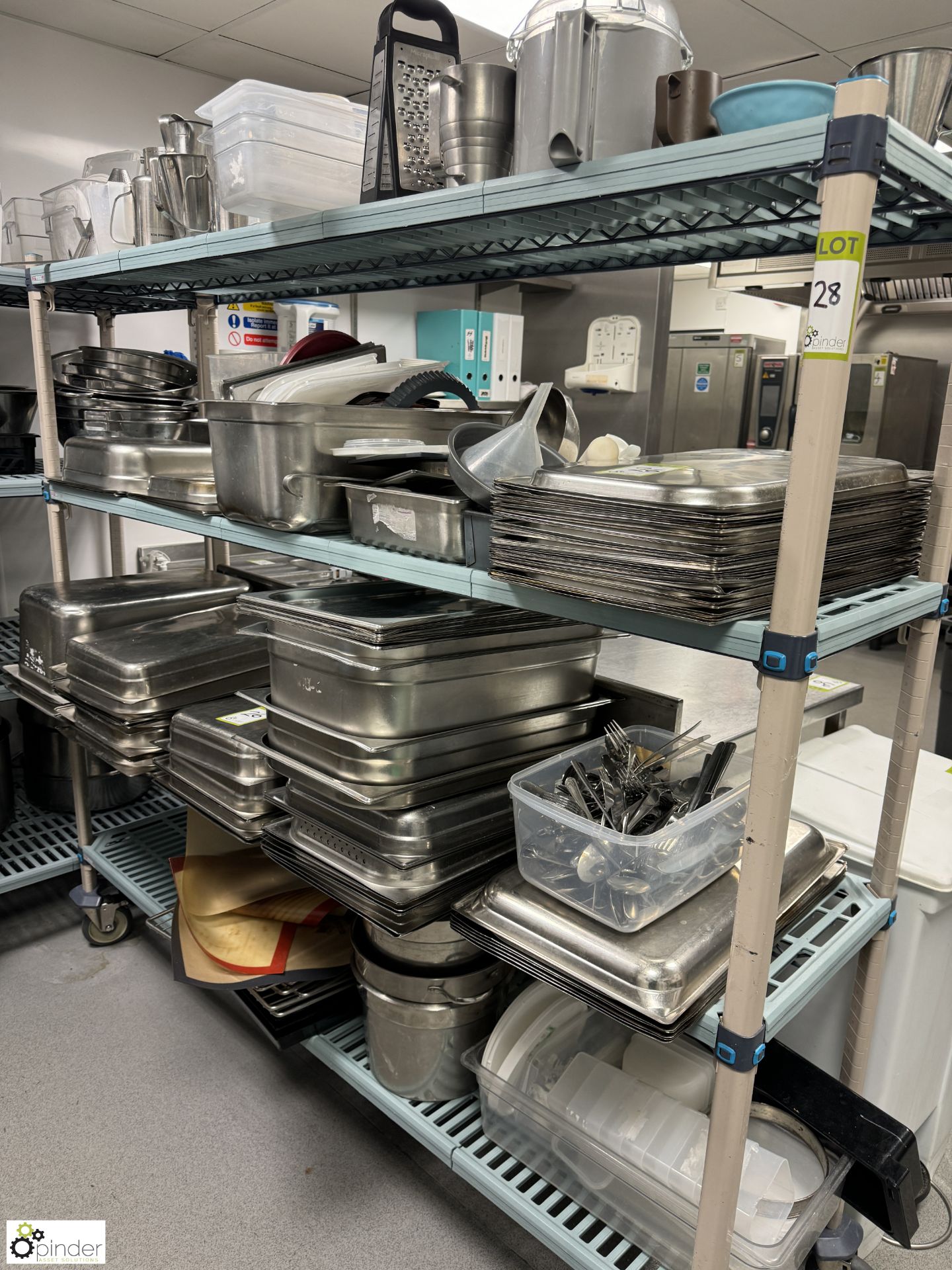 Large quantity Cooking Trays, etc, to rack (rack not included) (location in building – basement