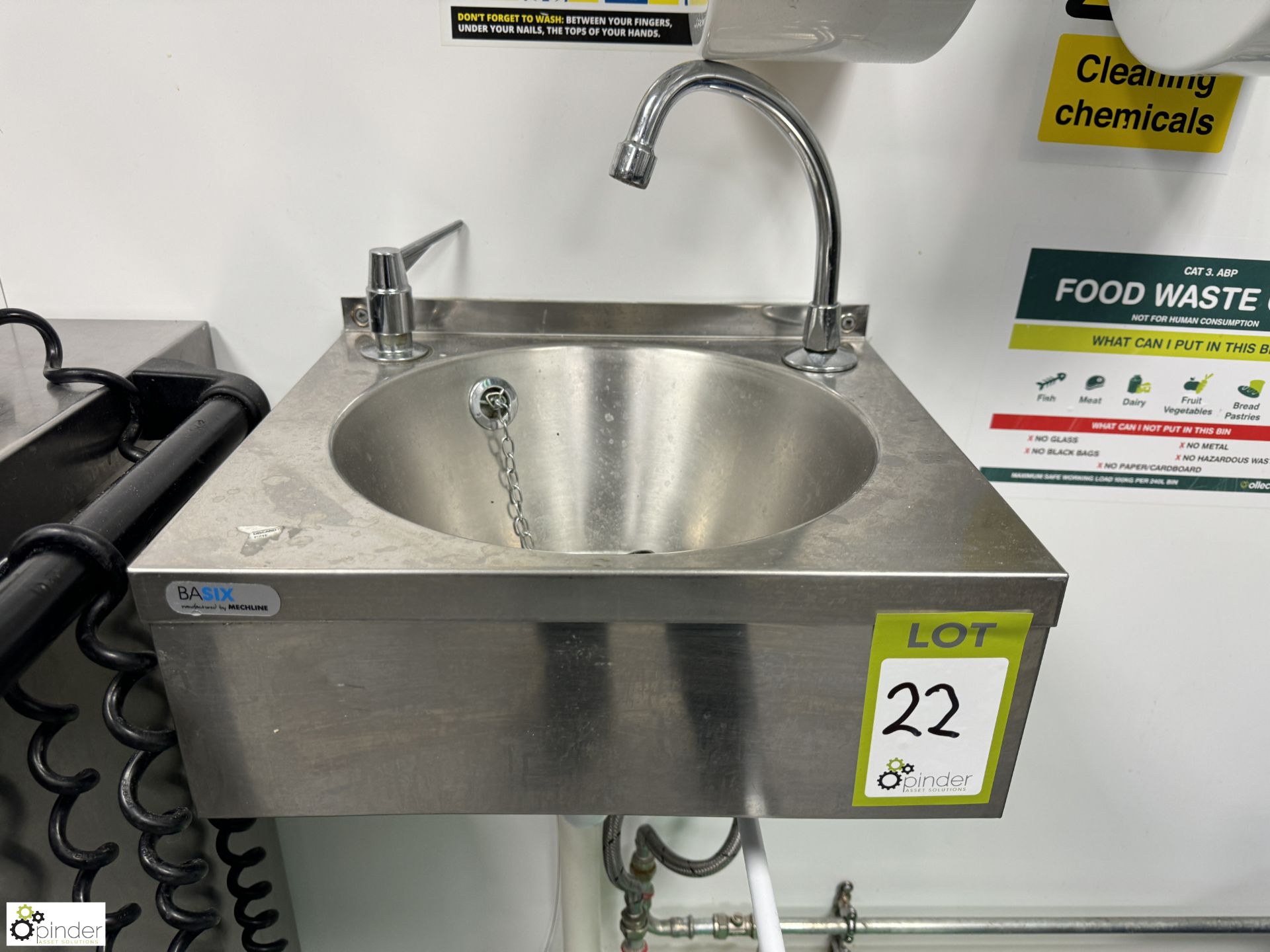 Stainless steel Hand Wash Sink, 380mm x 330mm (location in building – basement kitchen 1)