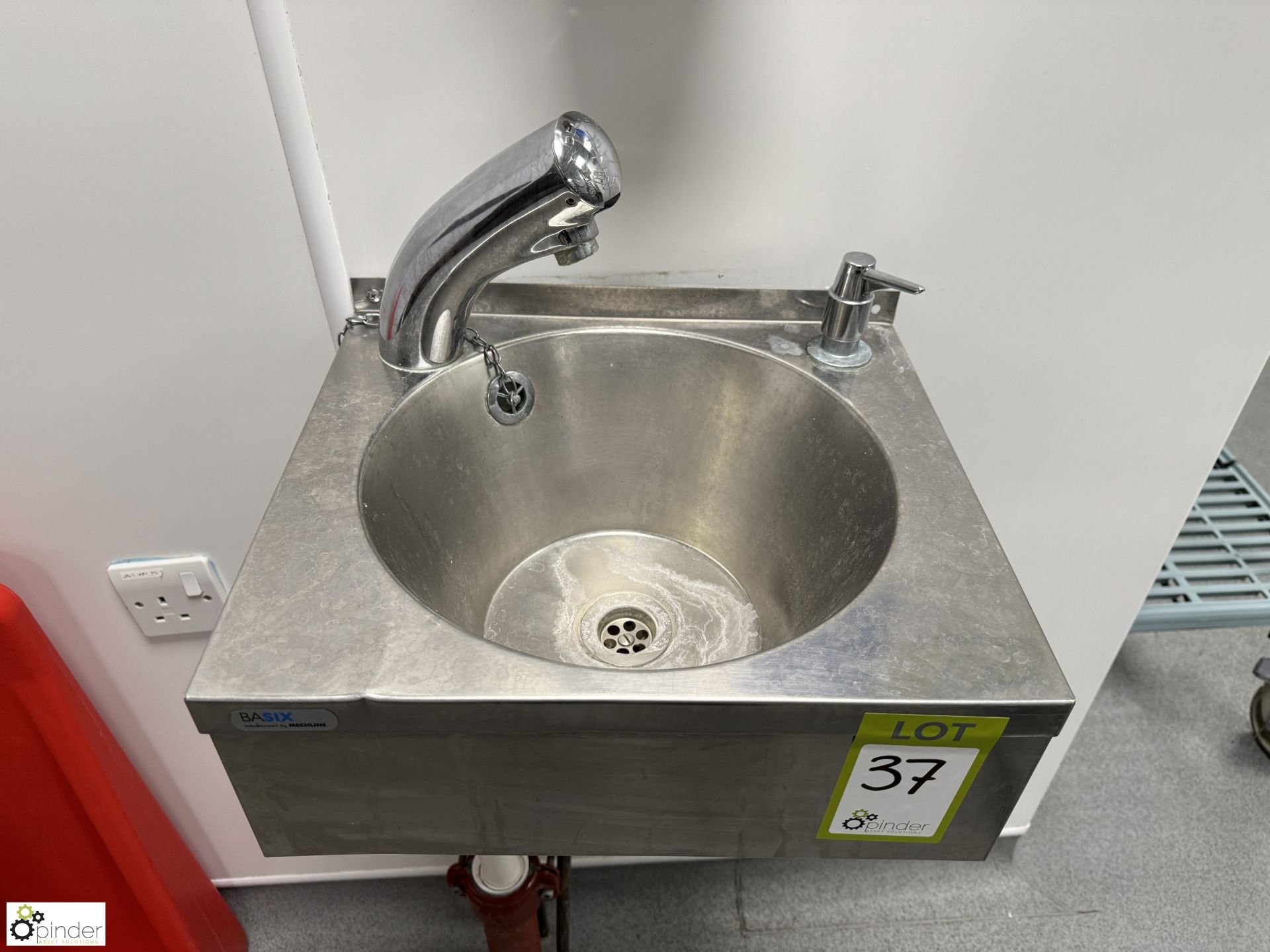 Stainless steel Hand Wash Basin, 380mm x 330mm (location in building – basement kitchen 2) - Image 2 of 3