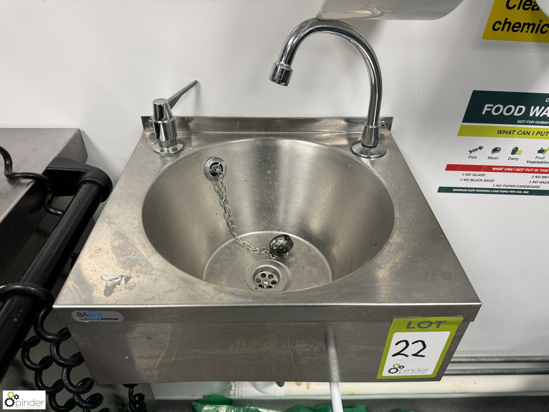 Stainless steel Hand Wash Sink, 380mm x 330mm (location in building – basement kitchen 1) - Bild 2 aus 3