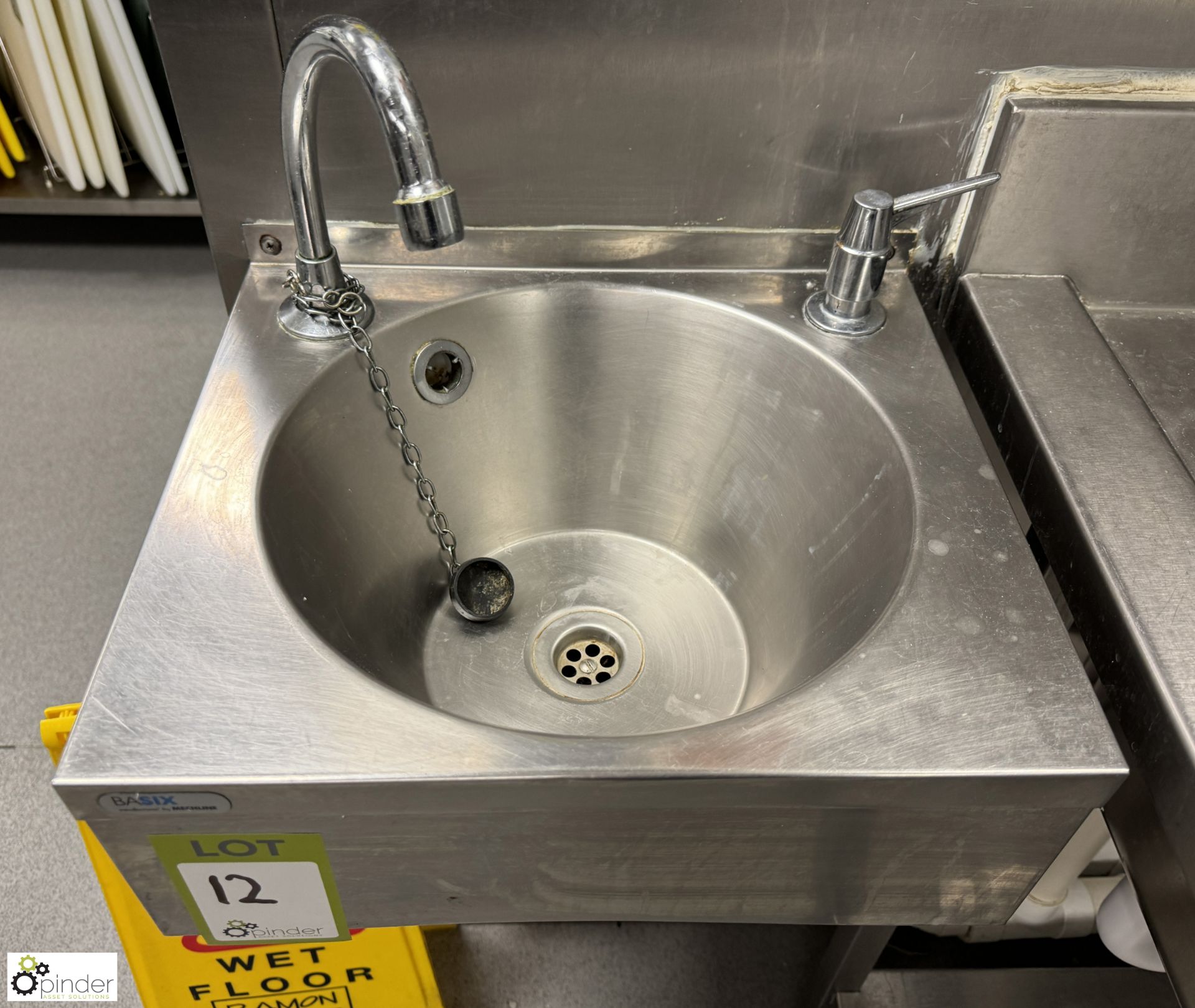 Stainless steel Hand Wash Basin, 380mm x 330mm (location in building – basement kitchen 1) - Image 2 of 3