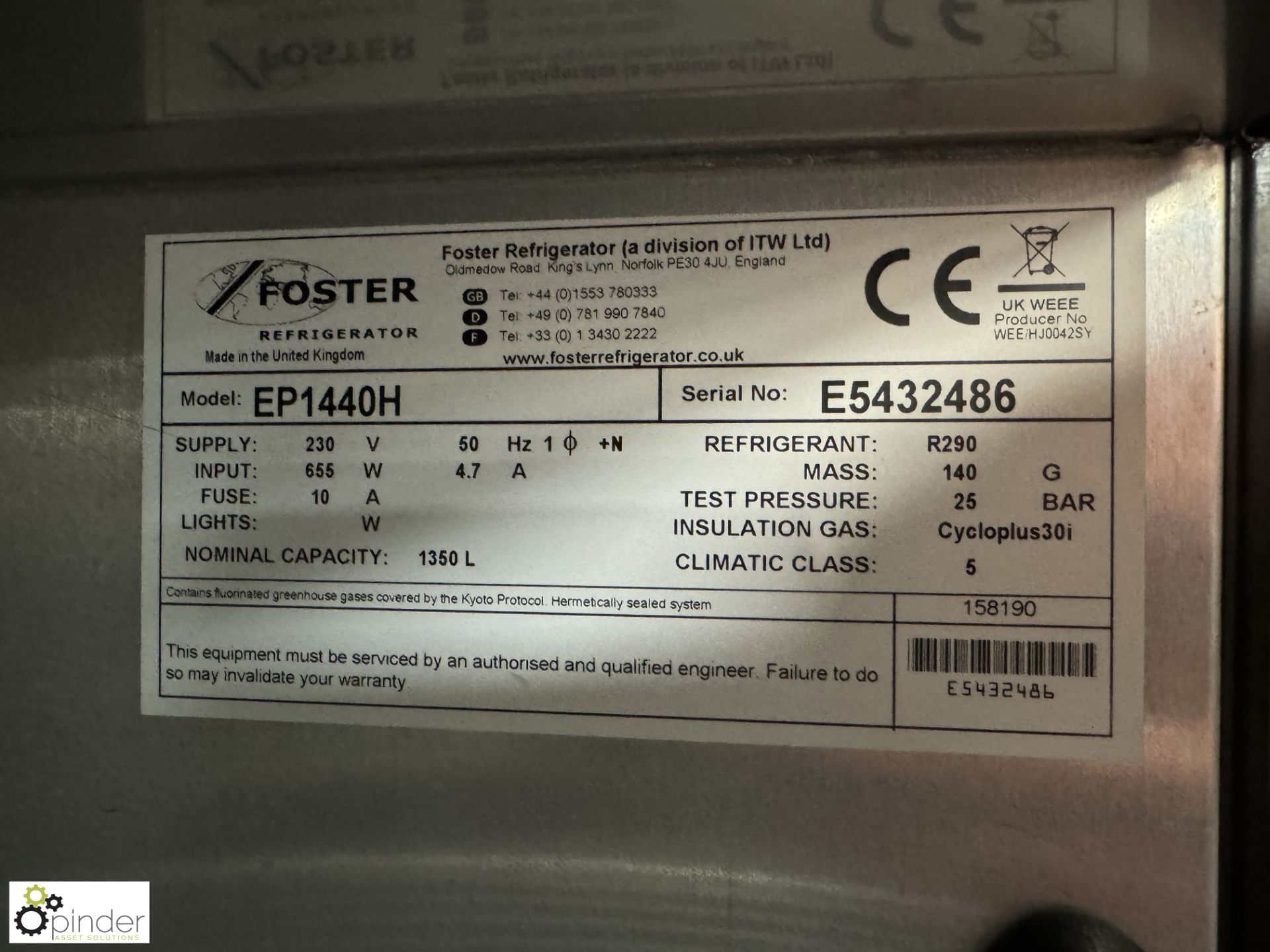 Foster Eco Pro G2 EP1440H stainless steel mobile double door Fridge (location in building – basement - Image 5 of 7