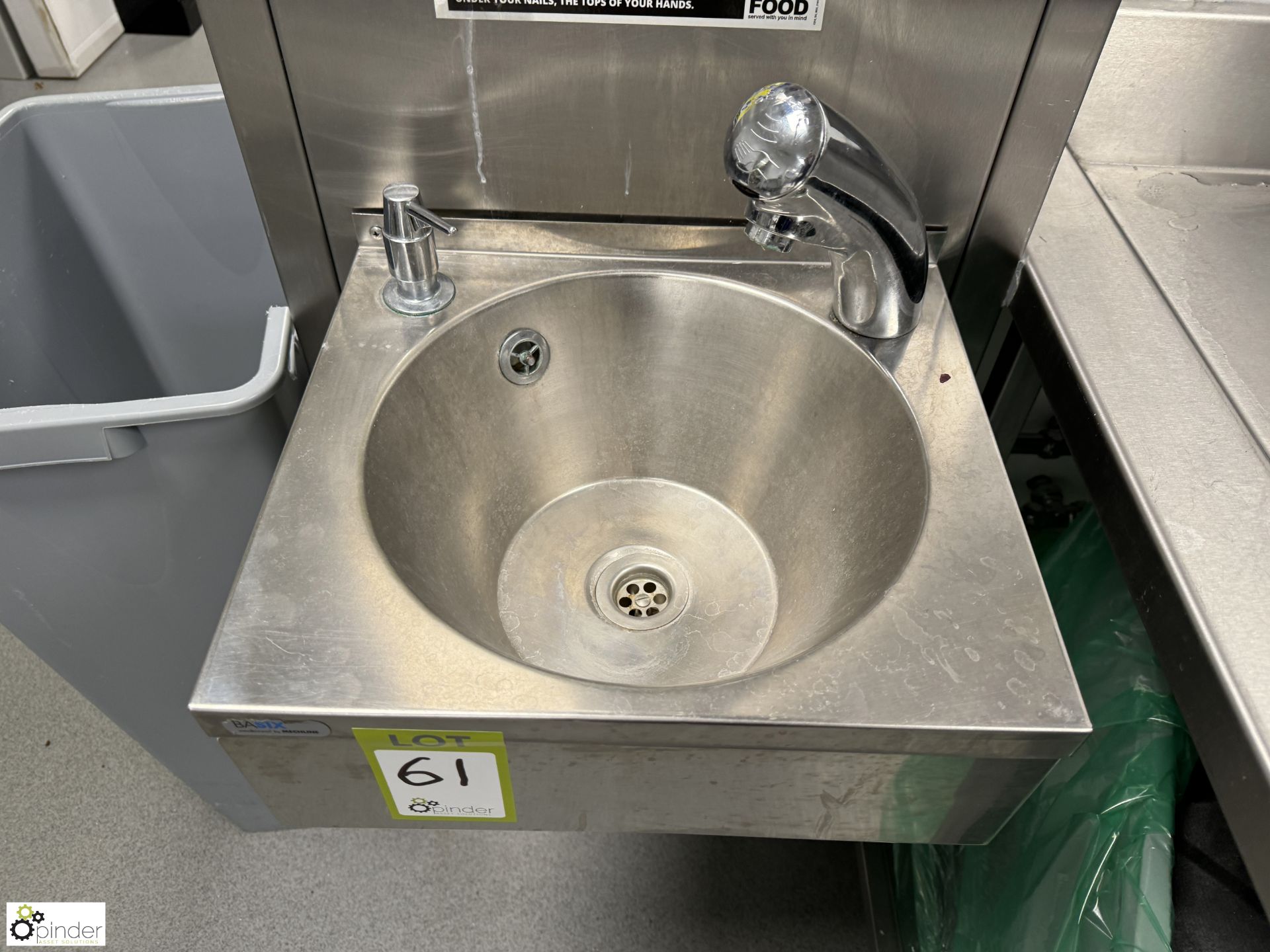 Stainless steel Hand Wash Basin, 380mm x 330mm (location in building – basement kitchen 2) - Image 2 of 3