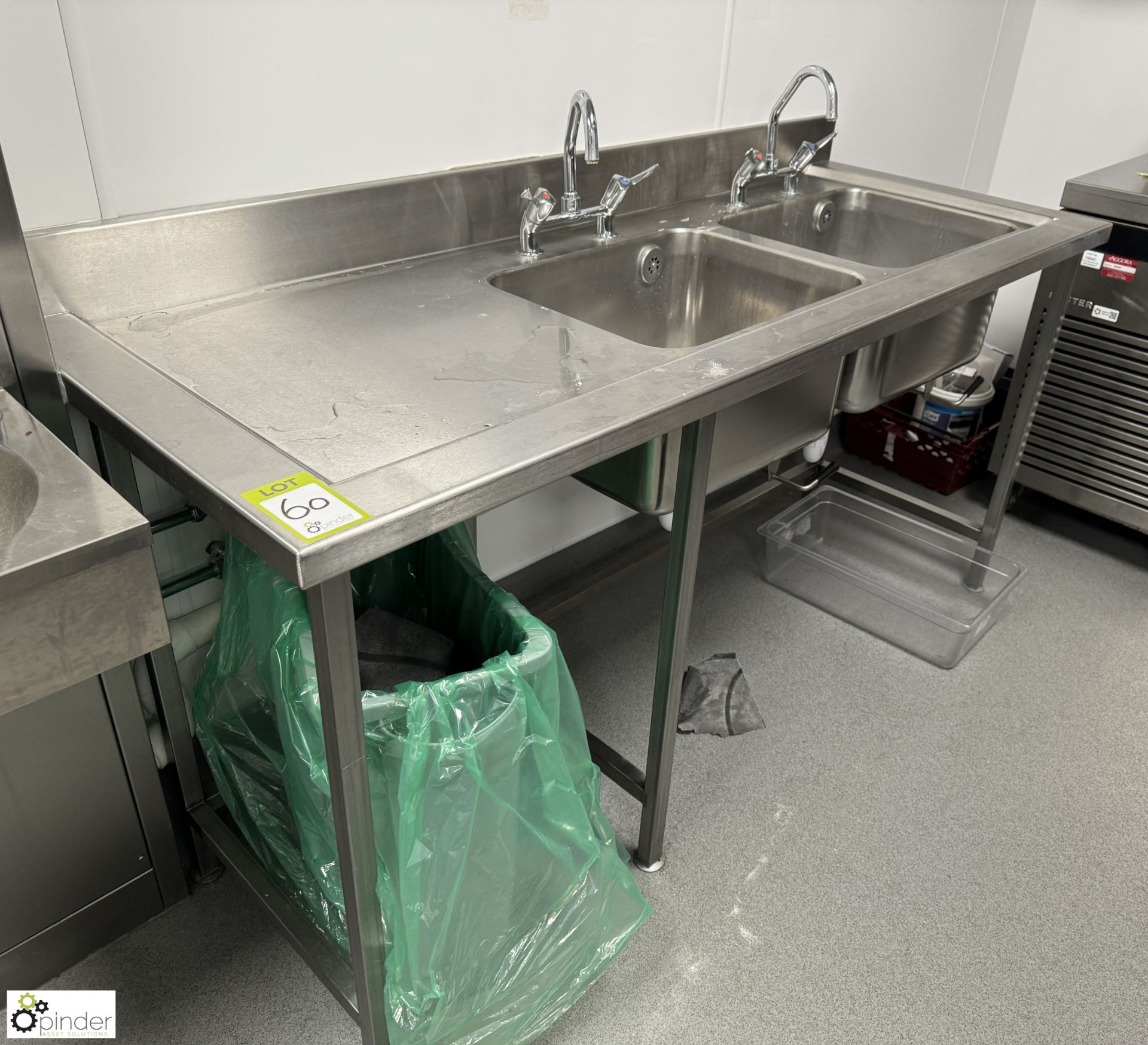 Stainless steel twin bowl Sink, 1800mm x 700mm x 880mm (location in building – basement kitchen 2) - Bild 2 aus 4