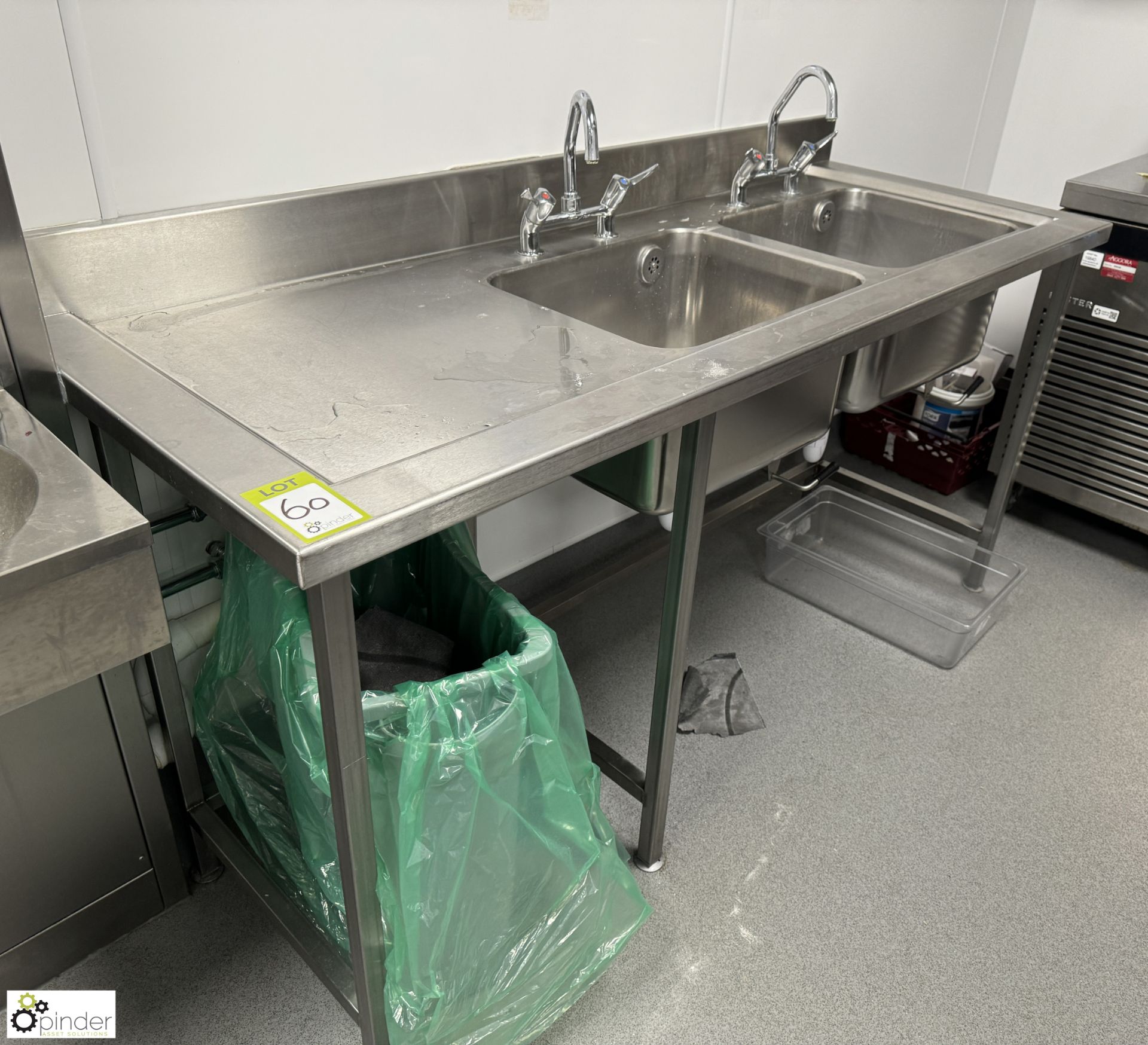 Stainless steel twin bowl Sink, 1800mm x 700mm x 880mm (location in building – basement kitchen 2) - Image 2 of 4