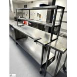 Stainless steel mobile Preparation Table, 1900mm x 700mm x 1600mm max, with 2 shelves (location in
