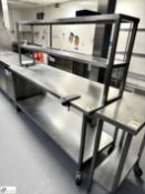 Stainless steel mobile Preparation Table, 1900mm x 700mm x 1600mm max, with 2 shelves (location in