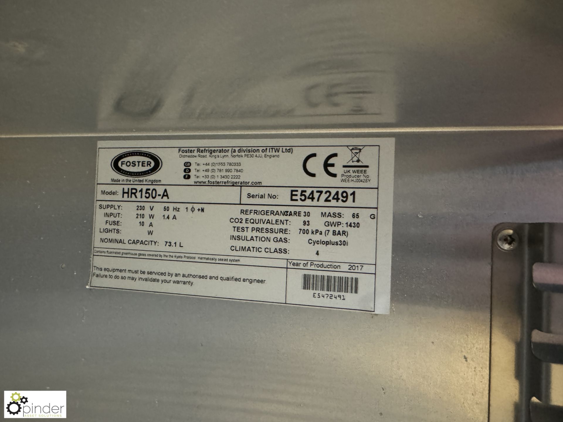 Foster HR150A stainless steel under counter Fridge, 240volts (location in building - level 11 main - Image 3 of 4