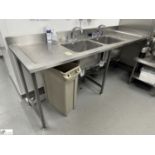 Stainless steel twin bowl Sink, 2270mm x 730mm x 900mm (location in building – basement kitchen 2)
