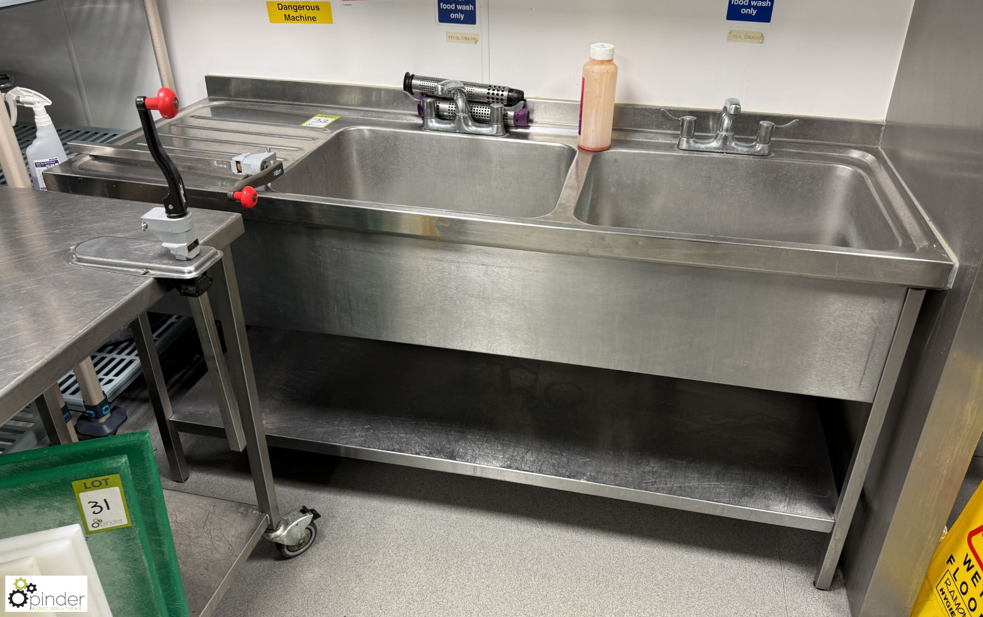 Stainless steel twin bowl Sink, 1800mm x 650mm x 870mm (location in building – basement kitchen 1)