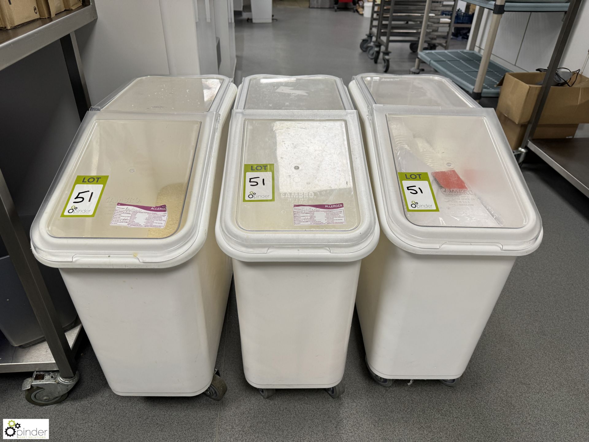 3 Cambro mobile Ingredients Bins (location in building – basement kitchen 2)