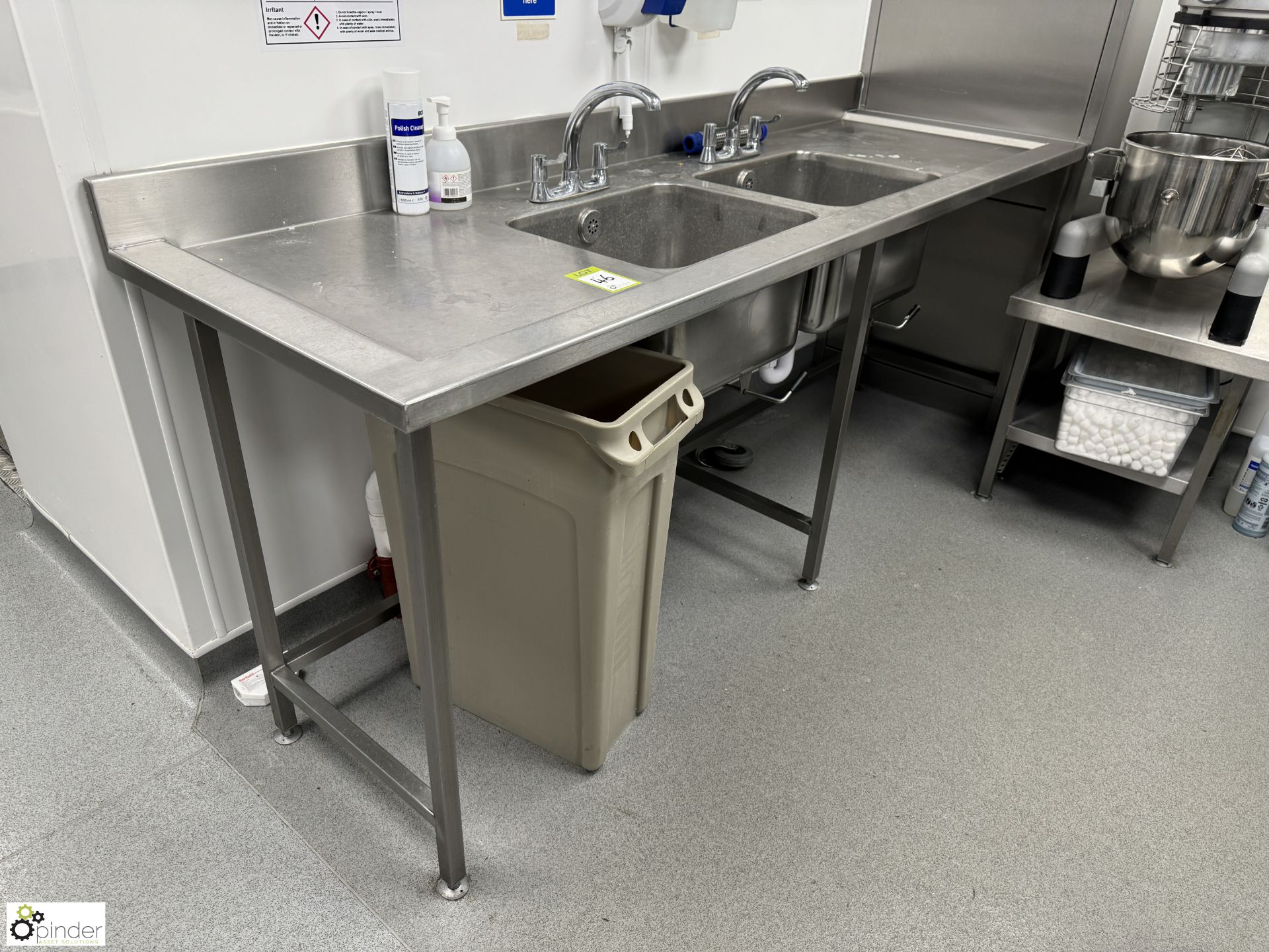 Stainless steel twin bowl Sink, 2270mm x 730mm x 900mm (location in building – basement kitchen 2) - Image 3 of 4
