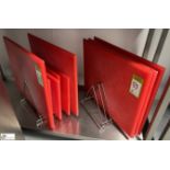 8 red Nylon Chopping Boards and 2 stands (location in building – basement kitchen 2)