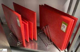 8 red Nylon Chopping Boards and 2 stands (location in building – basement kitchen 2)