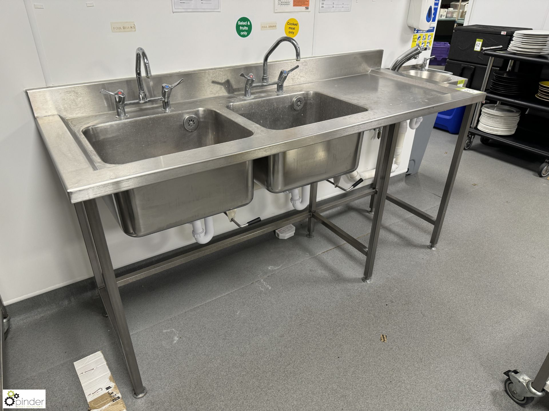 Stainless steel twin bowl Sink, 1800mm x 700mm x 900mm (location in building – basement kitchen 2) - Image 2 of 4