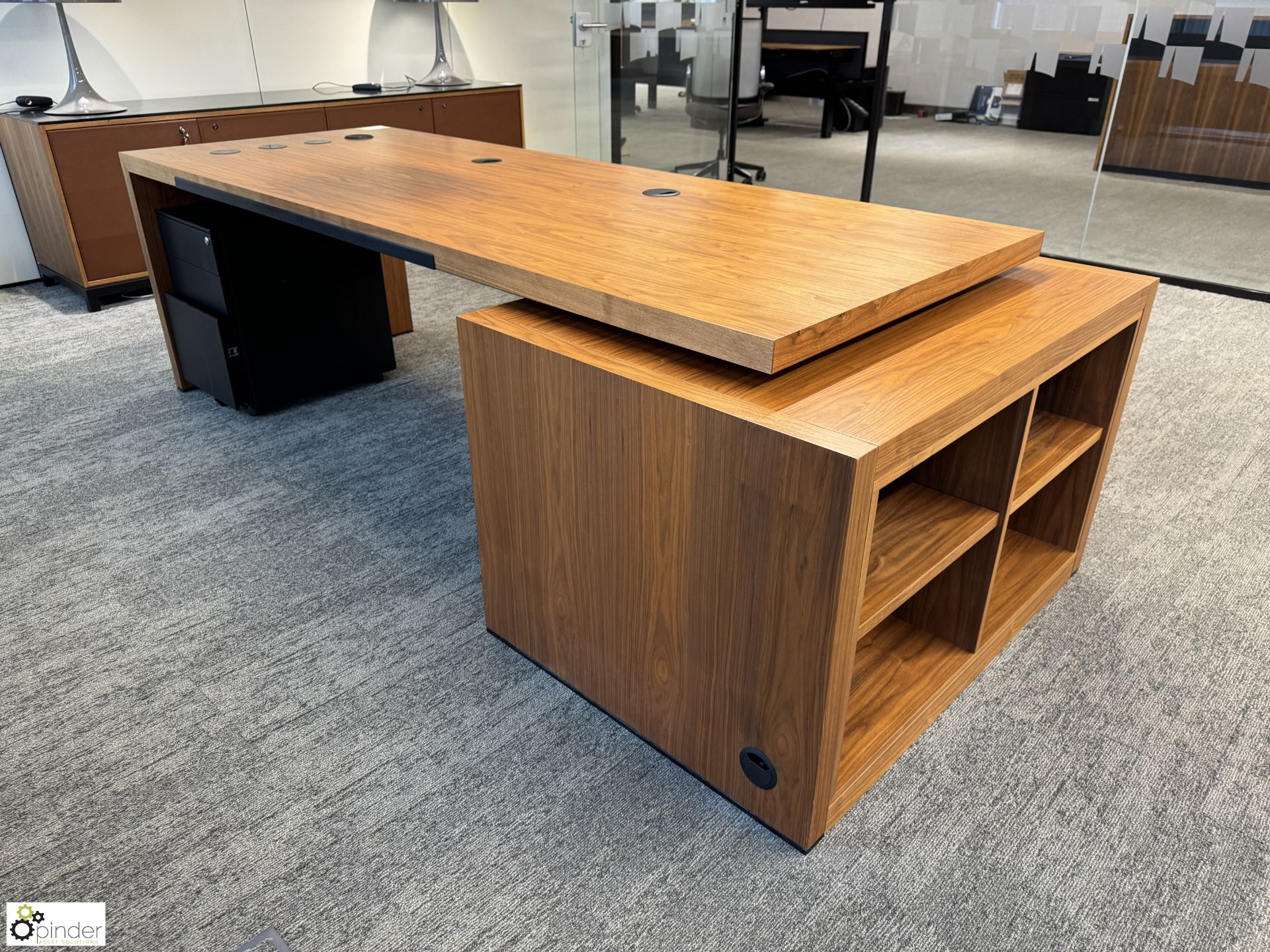 Cherry veneer Executive Desk, 2400mm x 900mm x 760mm, with 3 air charges, plug socket, bookcase - Image 3 of 6