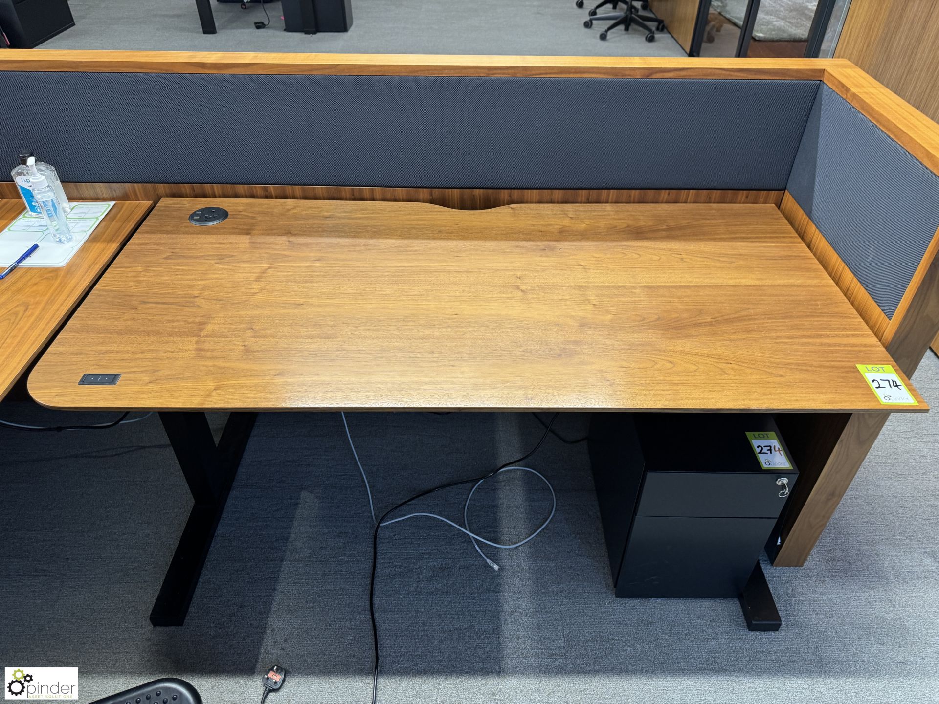 OMT powered rise and fall Desk, cherry veneer finish, 1600mm x 775mm, with steel 2-drawer - Image 2 of 6