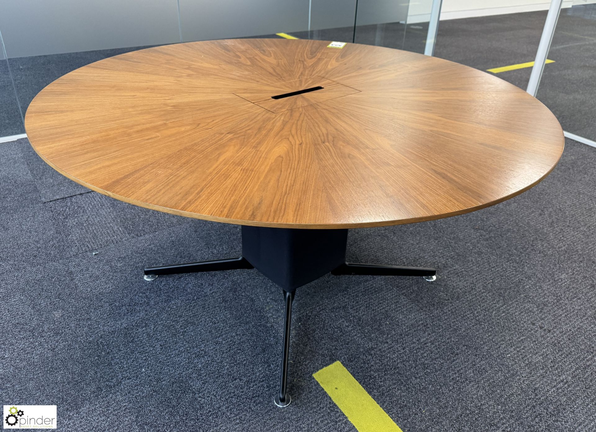 Dark oak veneer circular Meeting Table, 1500mm x 750mm, with cable management and base (location - Image 5 of 6