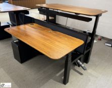 OMT back to back powered rise and fall Desks, 1600mm x 800mm per desk leaf, cherry veneer, with