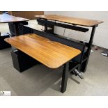 OMT back to back powered rise and fall Desks, 1600mm x 800mm per desk leaf, cherry veneer, with