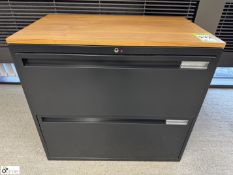 Maine steel 2-door lateral Filing Cabinet, 800mm x 450mm x 730mm, with cherry veneer top (location