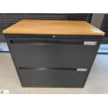 Maine steel 2-door lateral Filing Cabinet, 800mm x 450mm x 730mm, with cherry veneer top (location