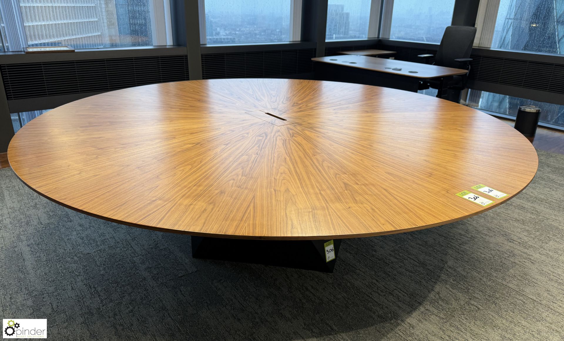 Cherry veneer circular Meeting Table, 2600mm diameter x 800mm, with cable management and central